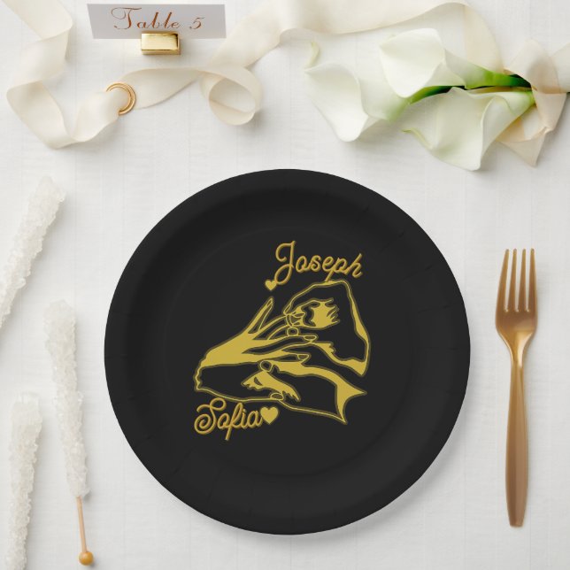 Assiettes en papier de fiançailles en or noir (Mariage)