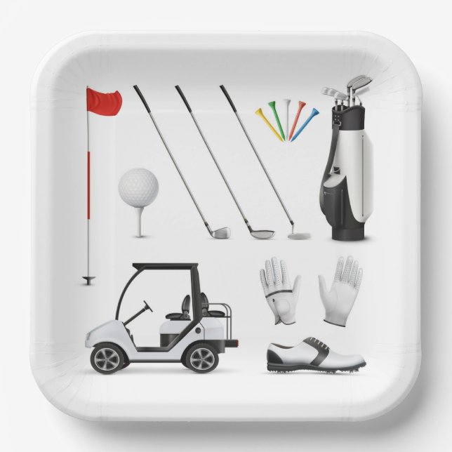 Assiettes en papier de golf, vaisselle à thème de  (Recto)
