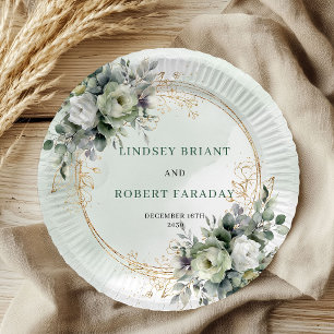 Assiettes en papier de mariage à feuillage botaniq