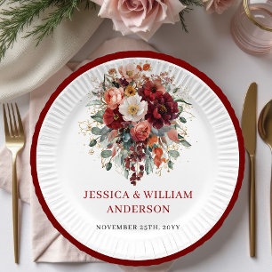 Assiettes en papier de mariage floral automnal Mar