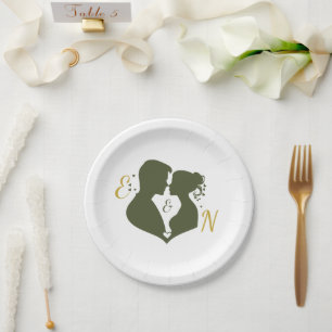 Assiettes en Papier de Mariage Or Sage Élégant Mod