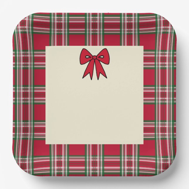 Assiettes en papier de Noël à carreaux  (Recto)