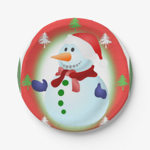 Assiettes en papier de Noël, bonhomme de neige