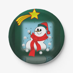 Assiettes en Papier de Noël, Bonhomme de Neige