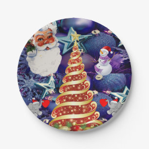 Assiettes en papier de Noël, bonhomme de neige