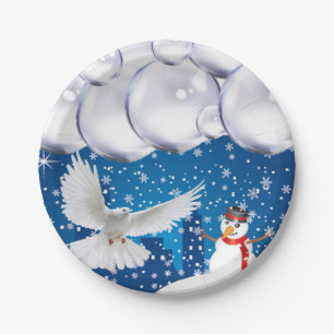 Assiettes en papier de Noël, bonhomme de neige