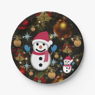 Assiettes en Papier de Noël, Bonhomme de Neige