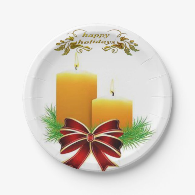 Assiettes en Papier de Noël, Joyeuses Fêtes (Devant)