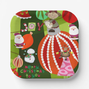 Assiettes en Papier de Noël, Joyeux Noël Elfe