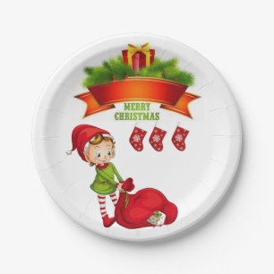 Assiettes en papier de Noël, Joyeux Noël Elfe