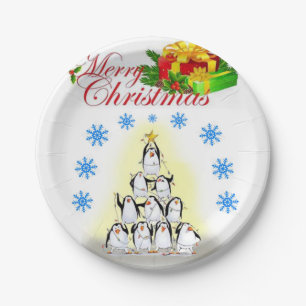 Assiettes en Papier de Noël, Manchot Joyeux Noël