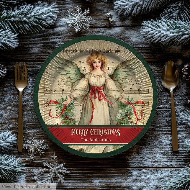 Assiettes en papier de Noël nostalgiques Élégante  (Nostalgic Christmas Paper Plates Elegant Angel Art)