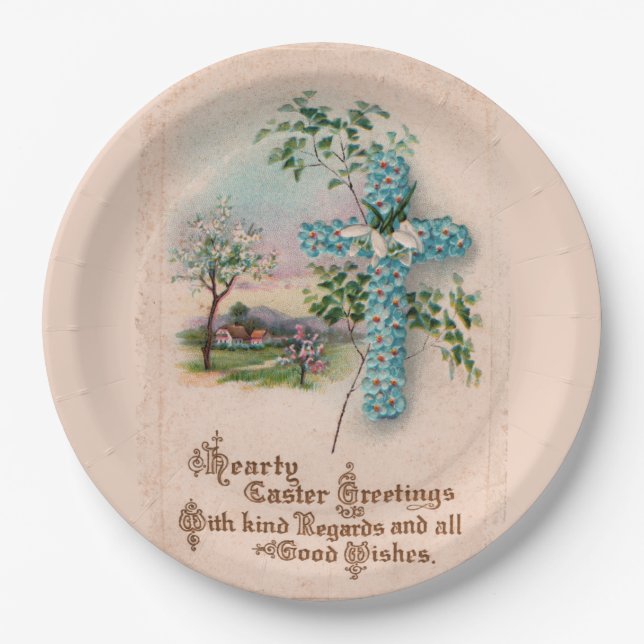 Assiettes en papier de Pâques chrétiennes | Croix  (Devant)