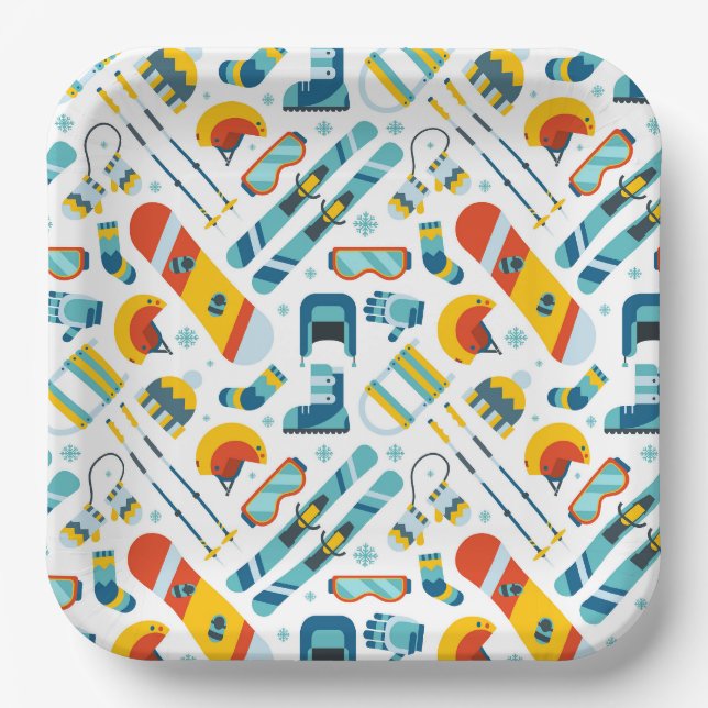 Assiettes en papier de ski, fête de snowboard (Recto)