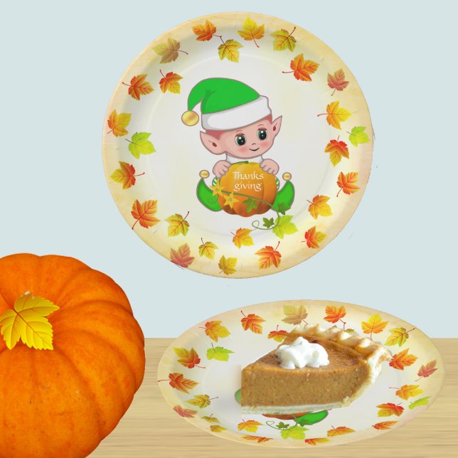 Assiettes en papier de Thanksgiving avec un elfe m (Créateur téléchargé)