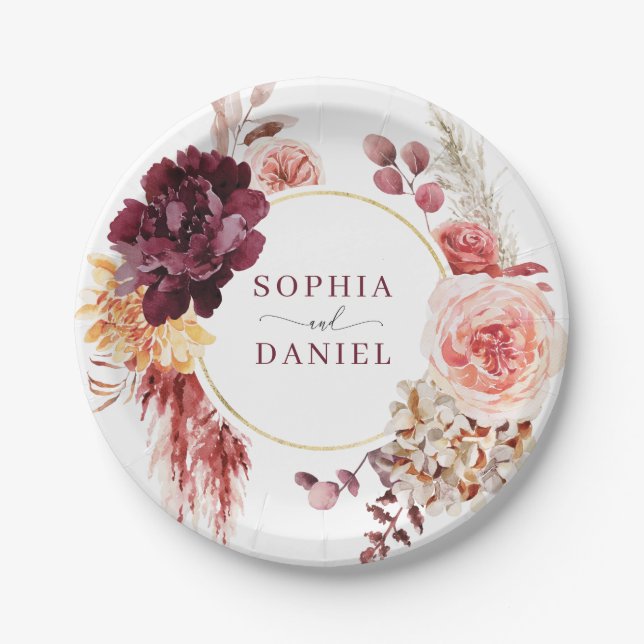 Assiettes en papier d'herbe des Pampas Boho Lush (Devant)