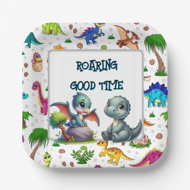 Assiettes en papier Dino Joyeux Anniversaire (Recto)