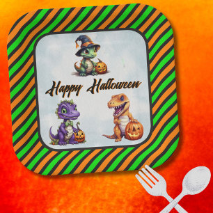 Assiettes en papier dinosaure Halloween Dino-Mash