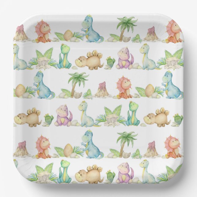 Assiettes en papier dinosaures, Fête aux dinosaure (Recto)