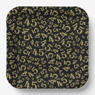 Assiettes en papier doré/noir motif nombre aléatoi