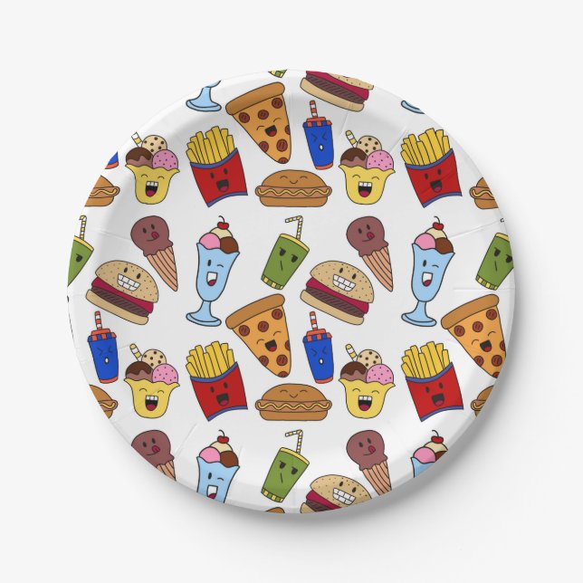 Assiettes en papier drôles de fast-food (Devant)