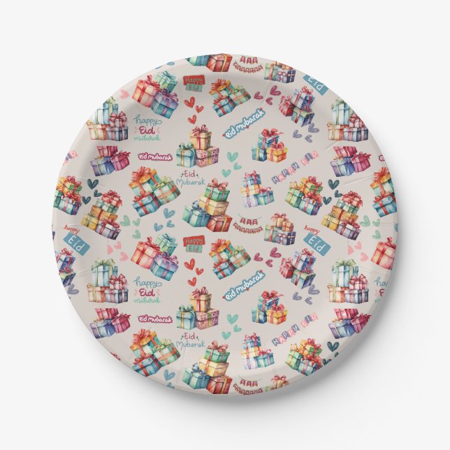 Assiettes en papier Eid Mubarak – Boîtes-cadeaux c (Devant)