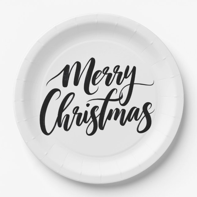 Assiettes en papier élégant texte Joyeux Noël (Devant)