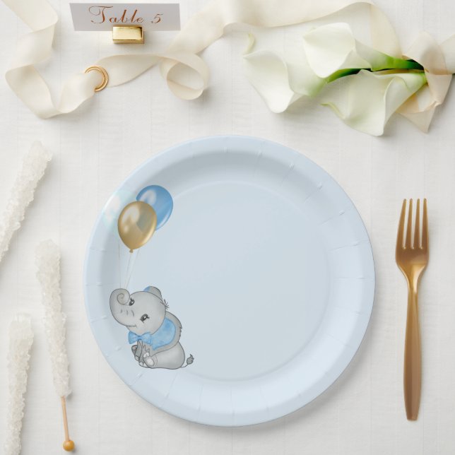 Assiettes en papier éléphant bleu Baby shower (Mariage)