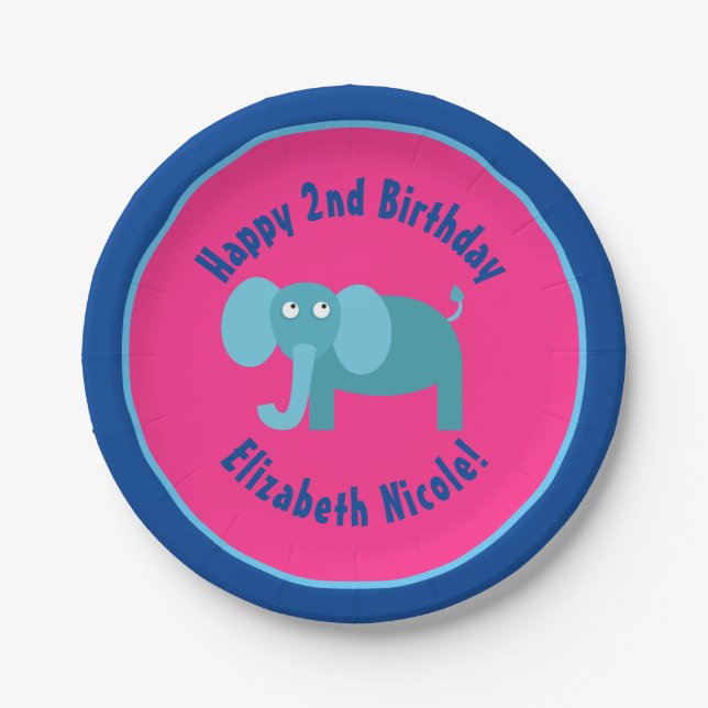 Assiettes en Papier Éléphant Fête d'Anniversaire A (Devant)