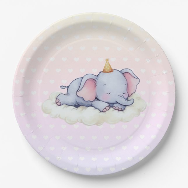 Assiettes en Papier Éléphant Mignon Endormi pour B (Devant)