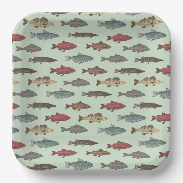 Assiettes en papier en forme de poisson, fête vert (Recto)