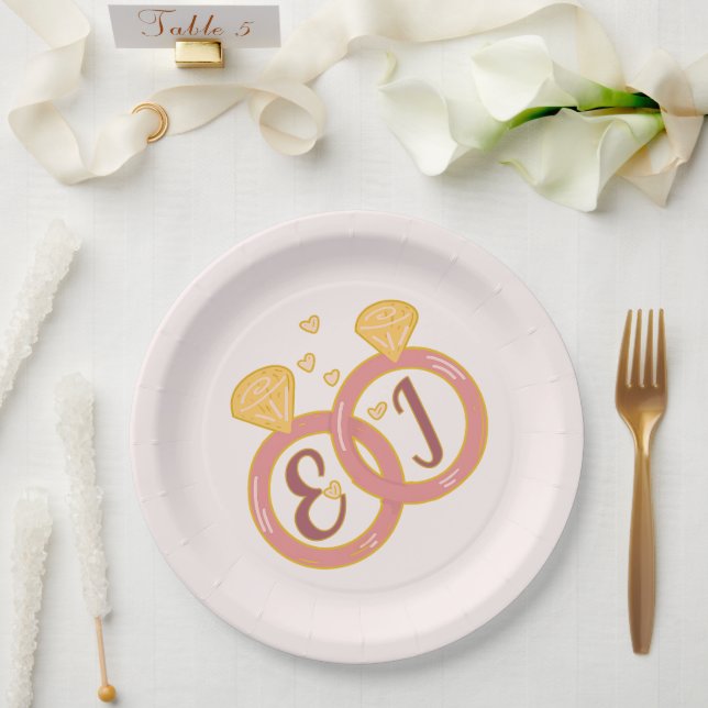 Assiettes en Papier Engagement Floral Rose Éditabl (Mariage)
