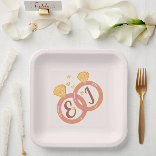 Assiettes en Papier Engagement Floral Rose Éditabl (Mariage)