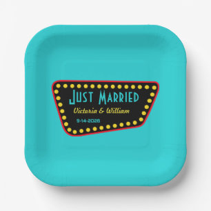 Assiettes en papier enseigne rétro turquoise