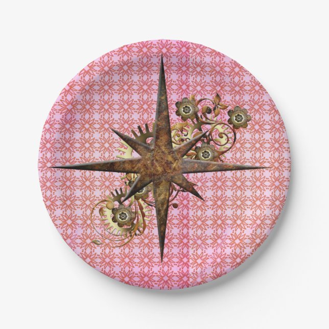 Assiettes en papier étoile boussole Steampunk (Devant)