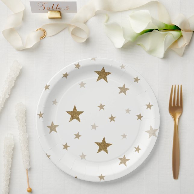 Assiettes en papier étoiles dorées (Mariage)
