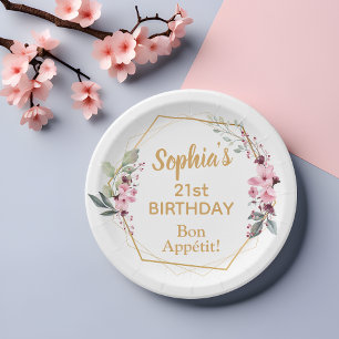 Assiettes en Papier Fête 21 Ans Fleur de Cerisier