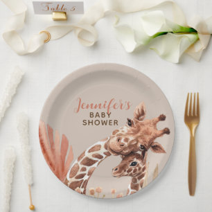 Assiettes en papier Fête Baby Shower Girafe Bohème