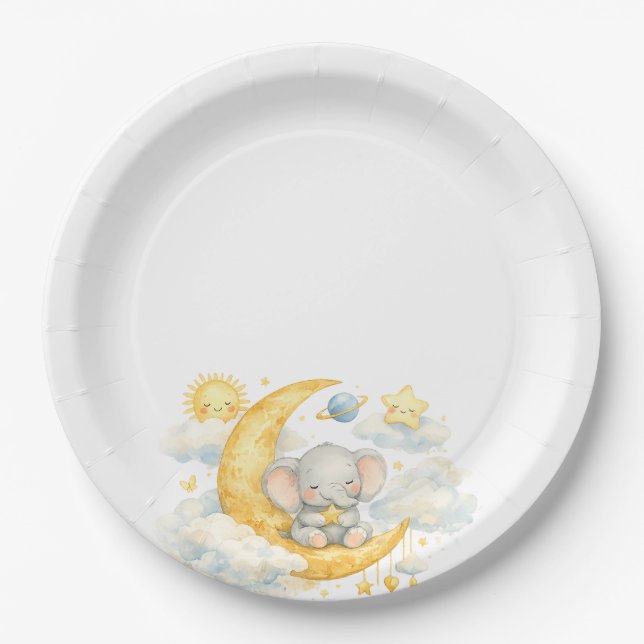 Assiettes en Papier Fête Bébé Pleine Lune (Devant)