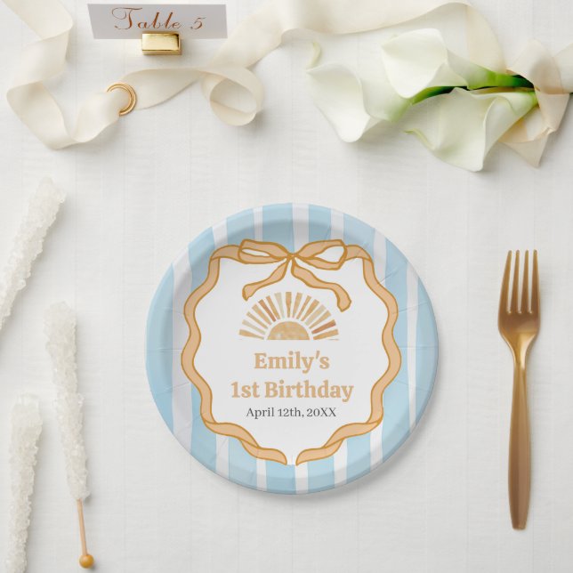 Assiettes en papier Fête d'anniversaire Gingham Bl (Mariage)