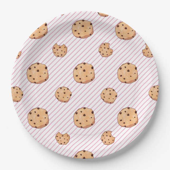 Assiettes en papier Fête d'anniversaire Rayures ro (Devant)