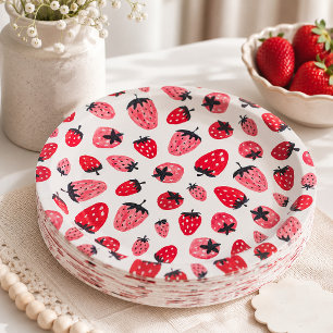 Assiettes en papier Fête de bébé sucrée aux fraise