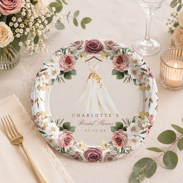 Assiettes en Papier Fête de Mariage Floral Rustiqu (Fall Floral Bridal Shower Paper Plates)