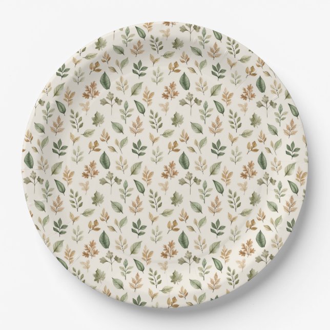 Assiettes en papier feuilles de forêt de bois (Devant)
