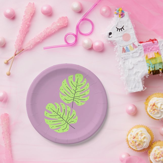 Assiettes en papier feuilles vertes (Fête)