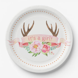 Assiettes en papier Fille Faon Baby Shower