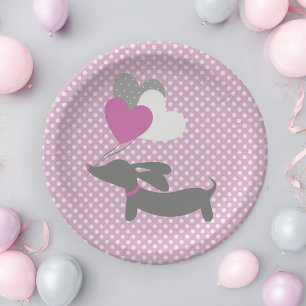 Assiettes en Papier Fille Rose Baby Shower Teckel