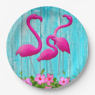 Assiettes en papier flamant rose