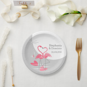 Assiettes en papier Flamingo Love Large Moon Names