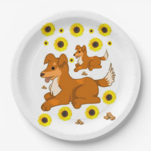 Assiettes en papier Fleur de tournesol Chien